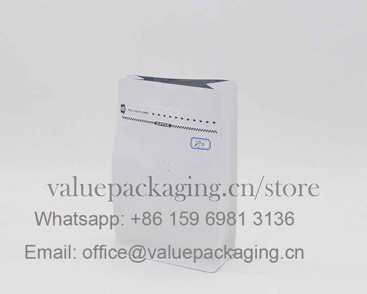 250g white kraft paper box bottom coffee bag with tab zipper