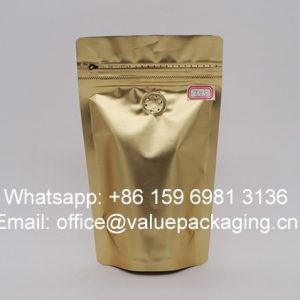 250g matte golden standup zipperlock coffee package with degassing valve