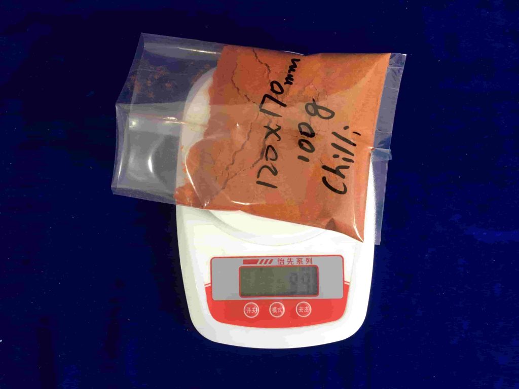 The weight of 100g chilli powder sachet