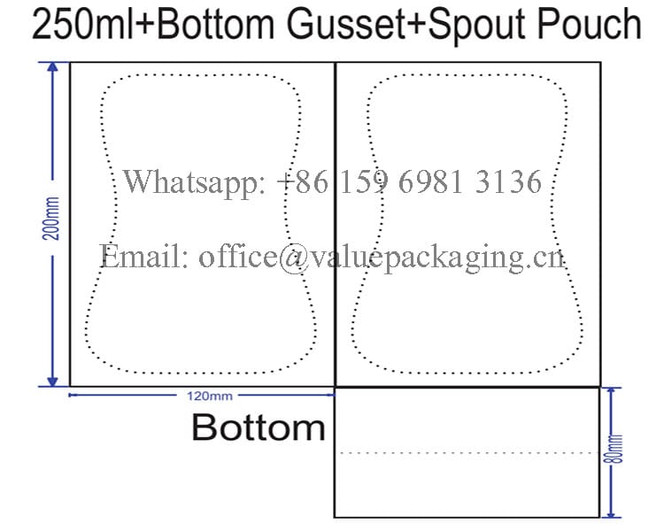 Design Template 250ml+Bottom Gusset+W120XH200+BG80 Hourglass Shape