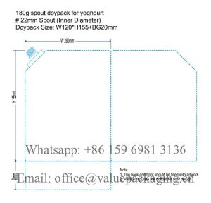 Design Template of 180g Doypack W120XH155+BG20 22mm Spout 517