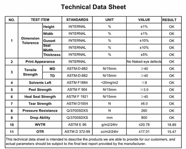 TL-418 Technical Data Sheet of 3L spout doypack for household laundry detergent