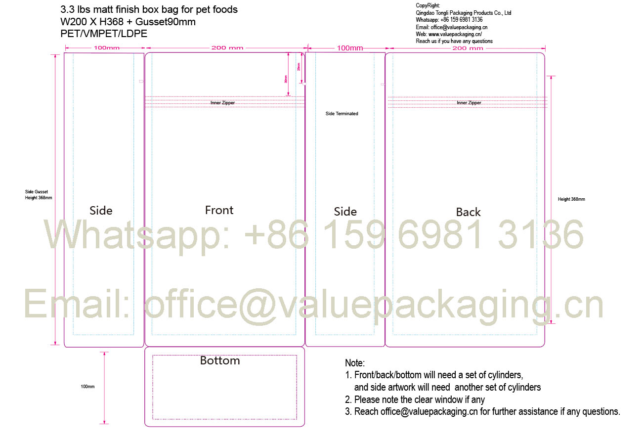 Dieline of 2.5kg dog food bags