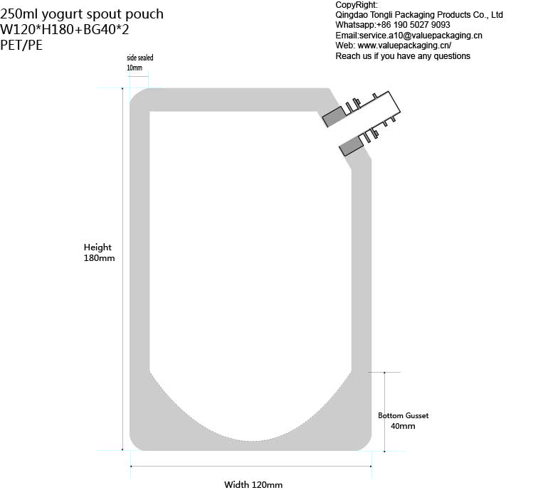 250ml yogurt W120XH180+BG80- Corner Spout 8.6mm