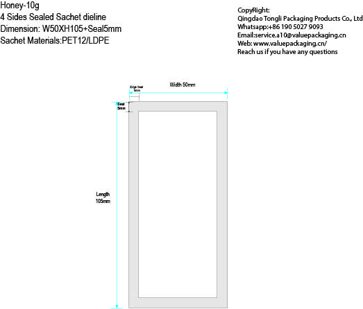 Honey-10g- 4 Sides Sealed W50XH105 - 5mm edge seal Dieline Template R072