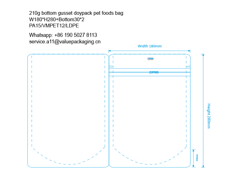 210g dog foods bottom gusset doypack W180XH280 Design Template