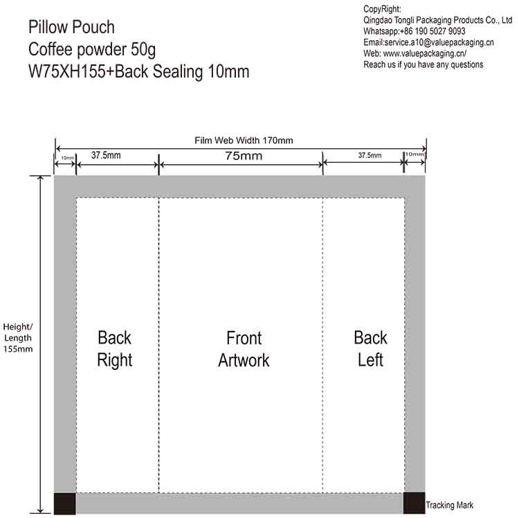Diecut-line-Coffee-Powder-50g-Pillow-Pouch-W75XH155mmBS10mm