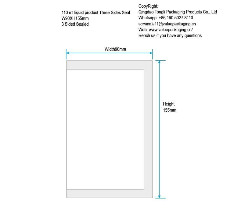 Package-dimension- Liquids-110ml-Three Sides Seal-W90xH155mm