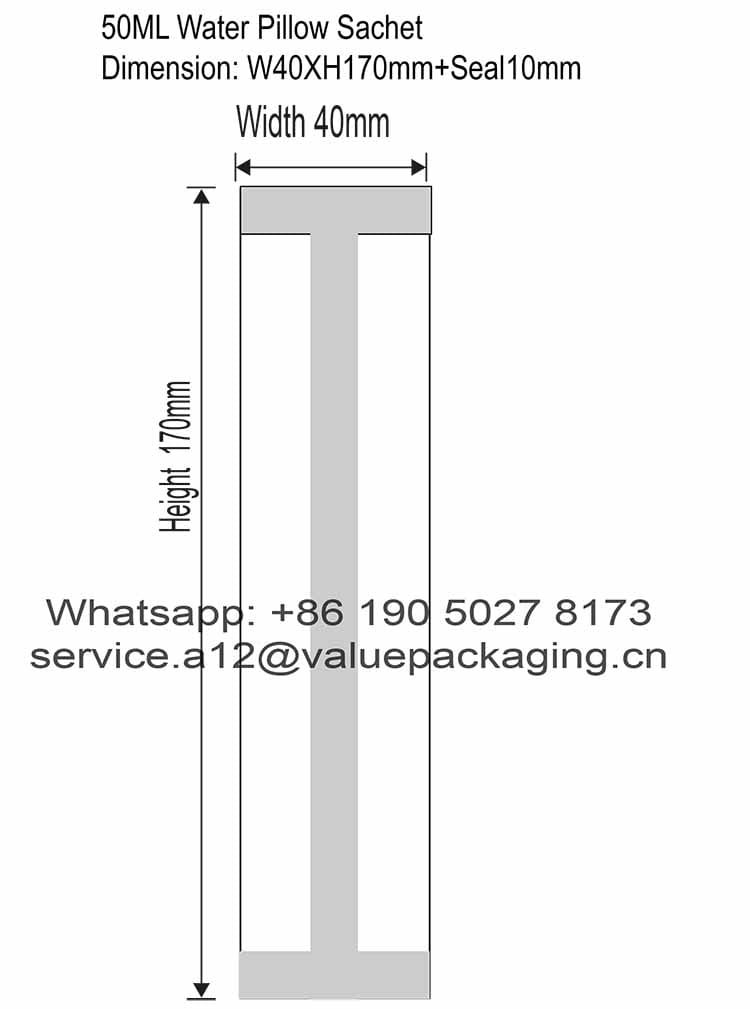 Dimension-Water-50ml-Pillow Pouch-W40xH170 mm -Package