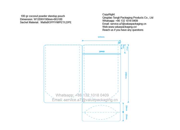 Template-Dieline-100 gr coconut powder standup pouchW125XH190+BG60mm