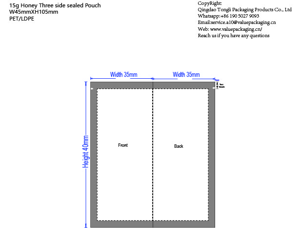 Die-Cut-15g honey three side sealed W45XH105 PET-LDPE #241