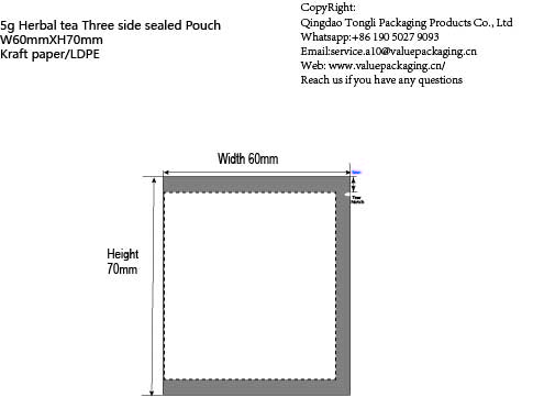Die-Cut-5g Herbal tea- 3 Sides Sealed W60XH70 - 5mm edge sealV77